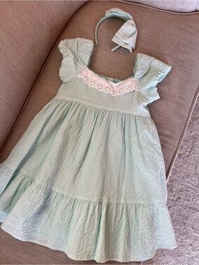 Janie and Jack Mint Green Flutter Sleeve Dress with Headband
